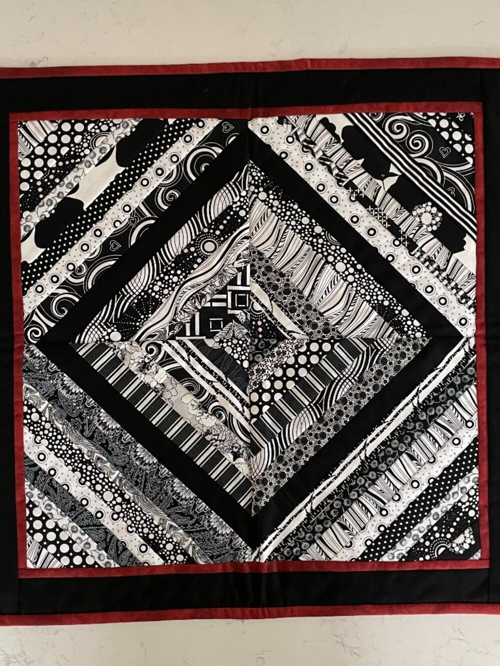 Hand Crafted Quilted One of a Kind Table Runner/Wall Art Decor Blk White Rust OS